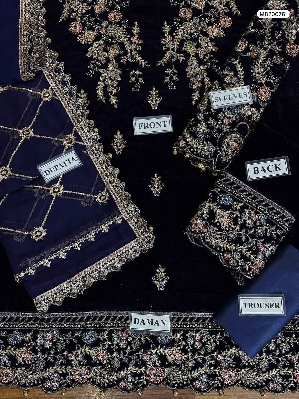 Royal Azure – Blue Heavy Embroidered Velvet 3-Piece Suit (Ready to Wear)