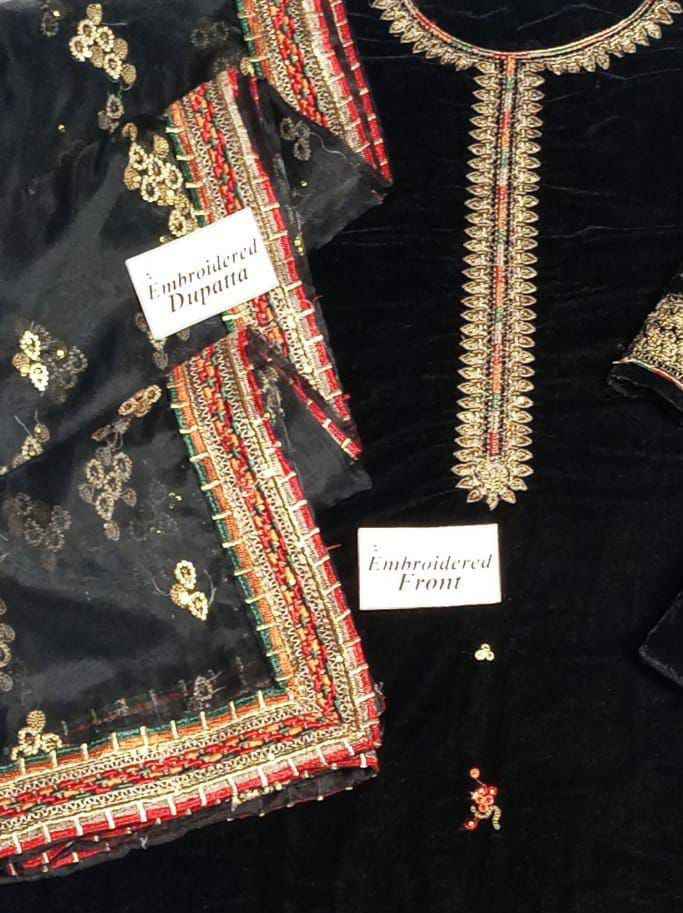 Jazmine Velvet Embroidered 3-Piece Suit with Net Embroidered Dupatta | Ikhwan Master Replica – November Drop 2