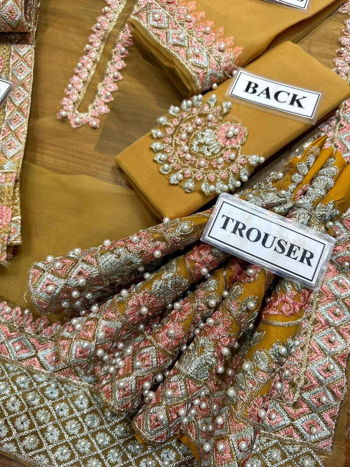 Ikhwan Replica – Unstitched Organza Embroidered 3-Piece Suit with Malai Trouser | Luxury Replica Collection 2025