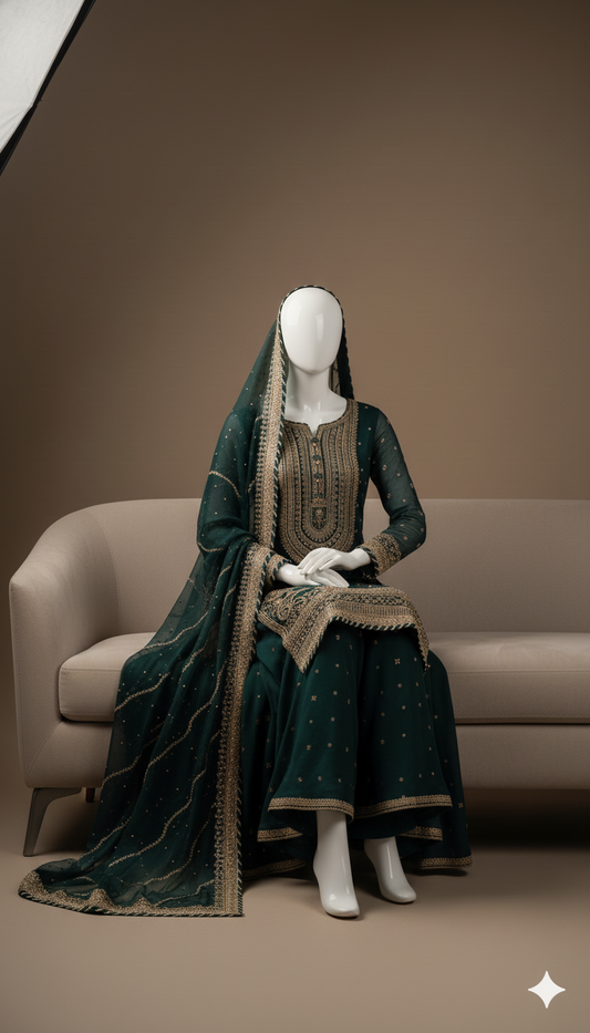 Luxury Embroidered Chiffon 3-Piece Suit with Heavy Gharara & Signature Dupatta | Ikhwan New Arrivals – November Drop 2