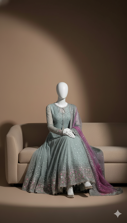 Most Demanded Chiffon Maxi Suit | Net Dupatta | Silk Trouser | Sequins Work | Best Quality – November Drop 2