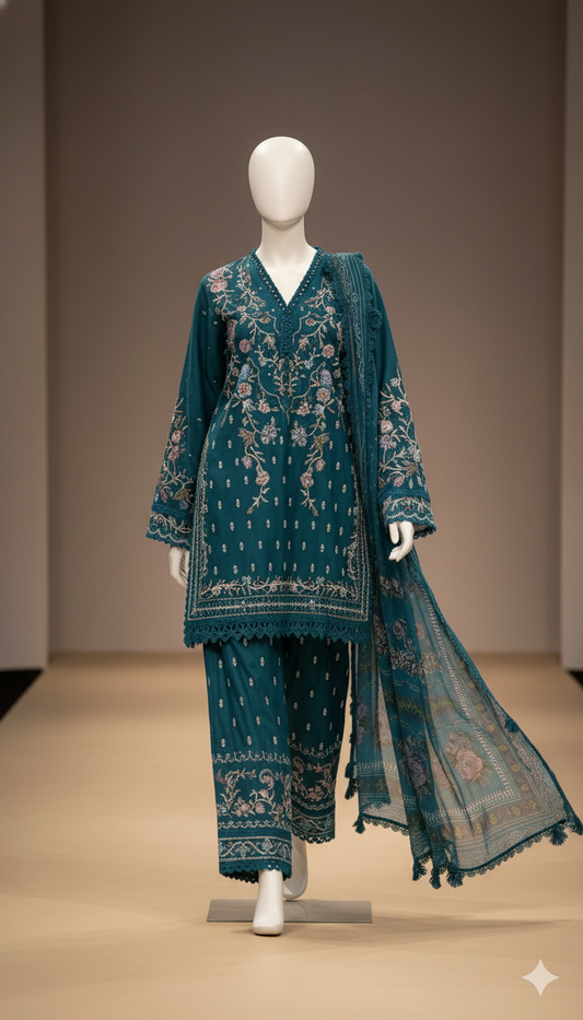 Dhanak Hit Codes – Premium 3-Piece Heavy Embroidered Suit | Digital Print Wool Shawl | November Drop 2 Winter 2025 Collection