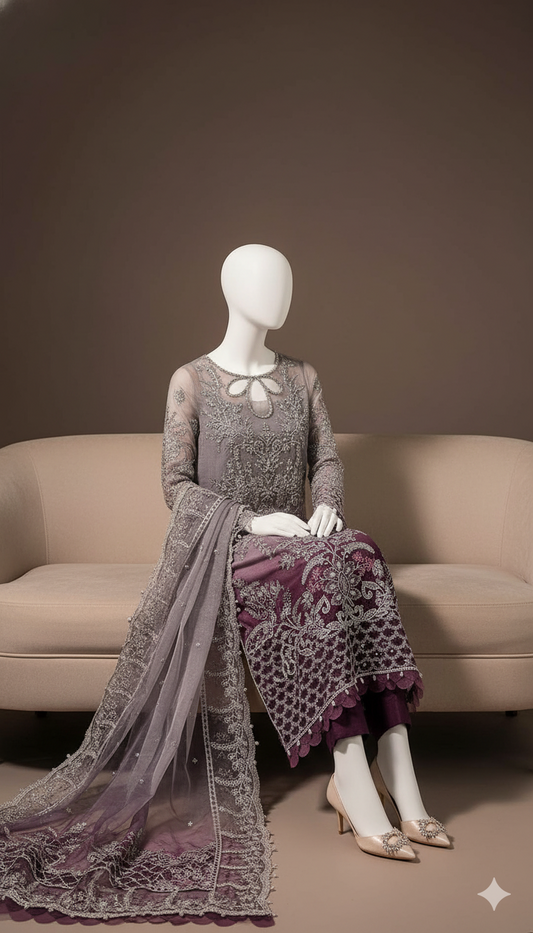 Luxury Tie & Dye Organza 3-Piece Suit with Handwork Embroidery & Double-Tone Dupatta | Ikhwan New Arrivals – November Drop 2