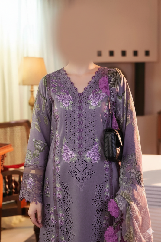 Ikhwan Unstitched Dhanak Embroidered 3-Piece Winter Suit