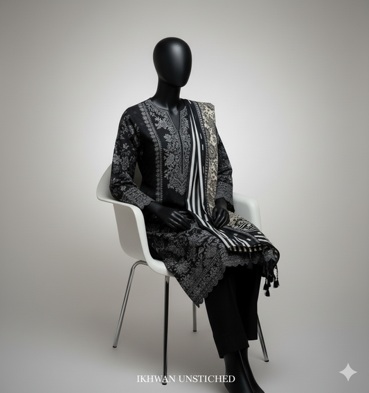 Winter 2025 Pure Karandi Digital Print Black Suit – Premium Airjet Collection