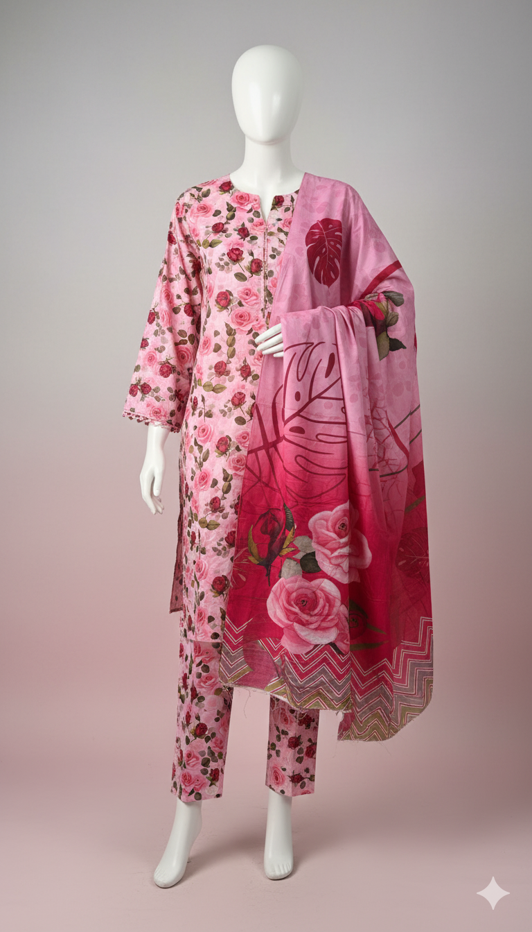 Khaadi Linen – Rose Garden Luxury 3-Piece Suit