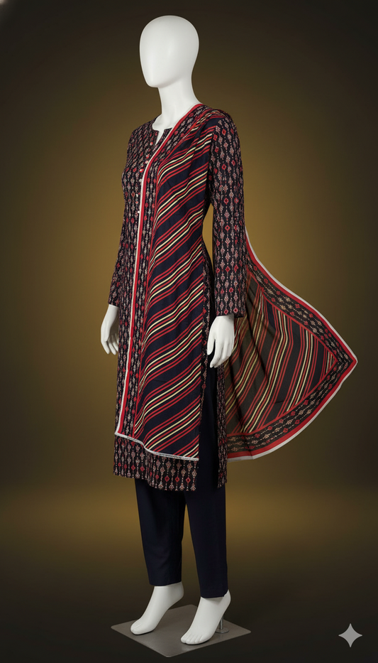 Alkaram Doria Linen 3-Piece Suit – Midnight Bloom (Winter Edition)