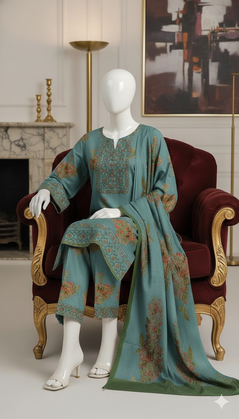 Ikhwan replica silk 3pc unstitched suit – luxury embroidered edition