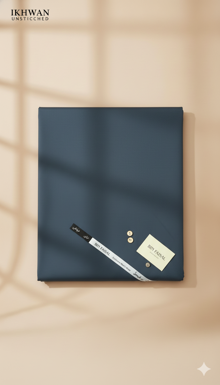 Premium Merino Wool Blend Fabric (4 Meters) | Blue Grey Color | Winter Wear with Liquid Ammonia Finish