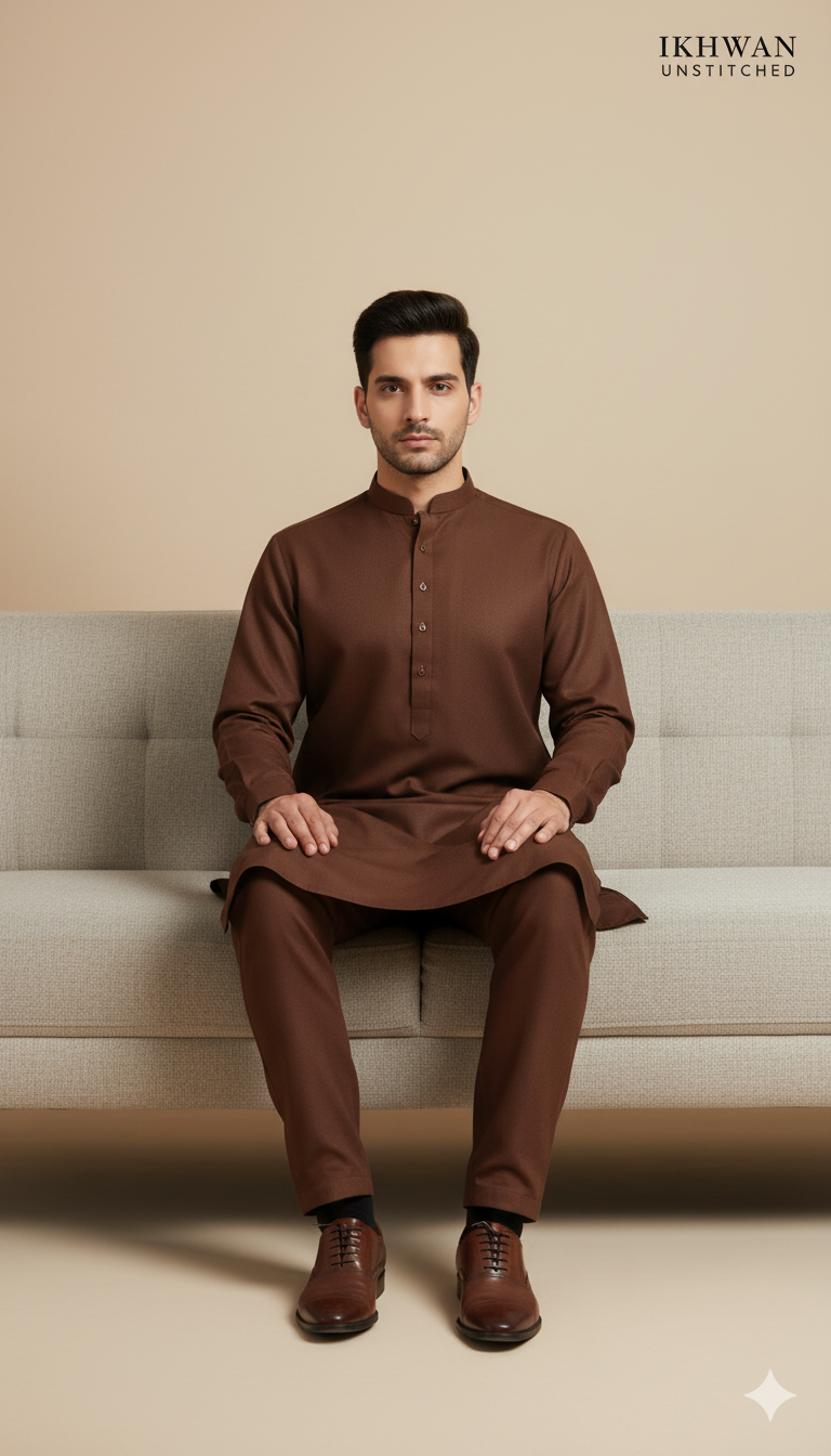 Premium Merino Wool Blend Fabric (4 Meters) | Wooden Color | Winter Wear with Liquid Ammonia Finish