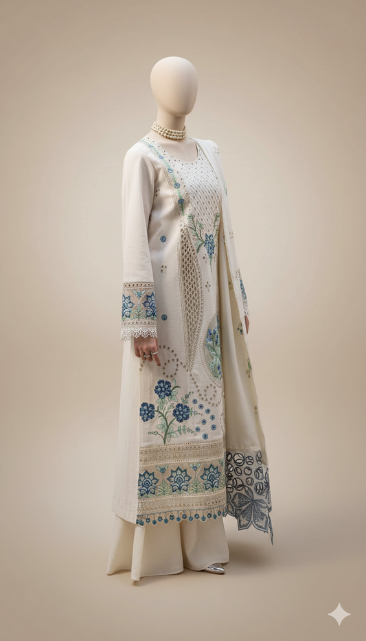 Ikhwan Replica – Most Demanding Edition | 3-Piece Unstitched Dhanak Embroidered Suit with Heavy Shawl | Winter Collection 2025