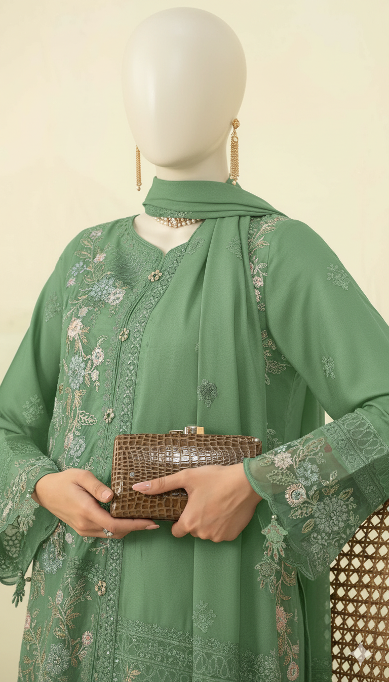 Ikhwan Replica – Premium Dhanak 3-Piece Heavy Embroidered Suit with Ready-to-Wear Shawl | Winter Collection 2025