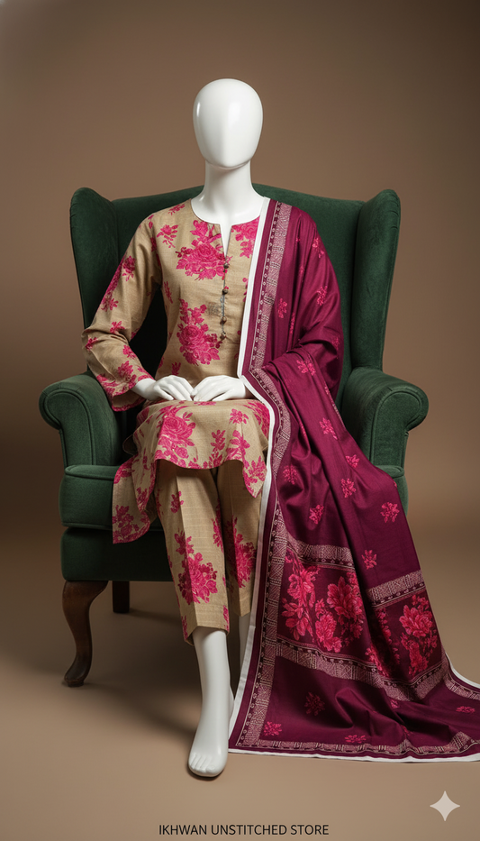 Exclusive Khaddar 3-Piece Unstitched Suit | Soft Dyed Khaddar Fabric with Trouser & Dupatta | Winter Collection 2025