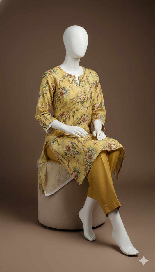 2-Piece Beige Khaddar Suit – Soft Winter Elegance | Digital Printed Shirt with Plain Trouser