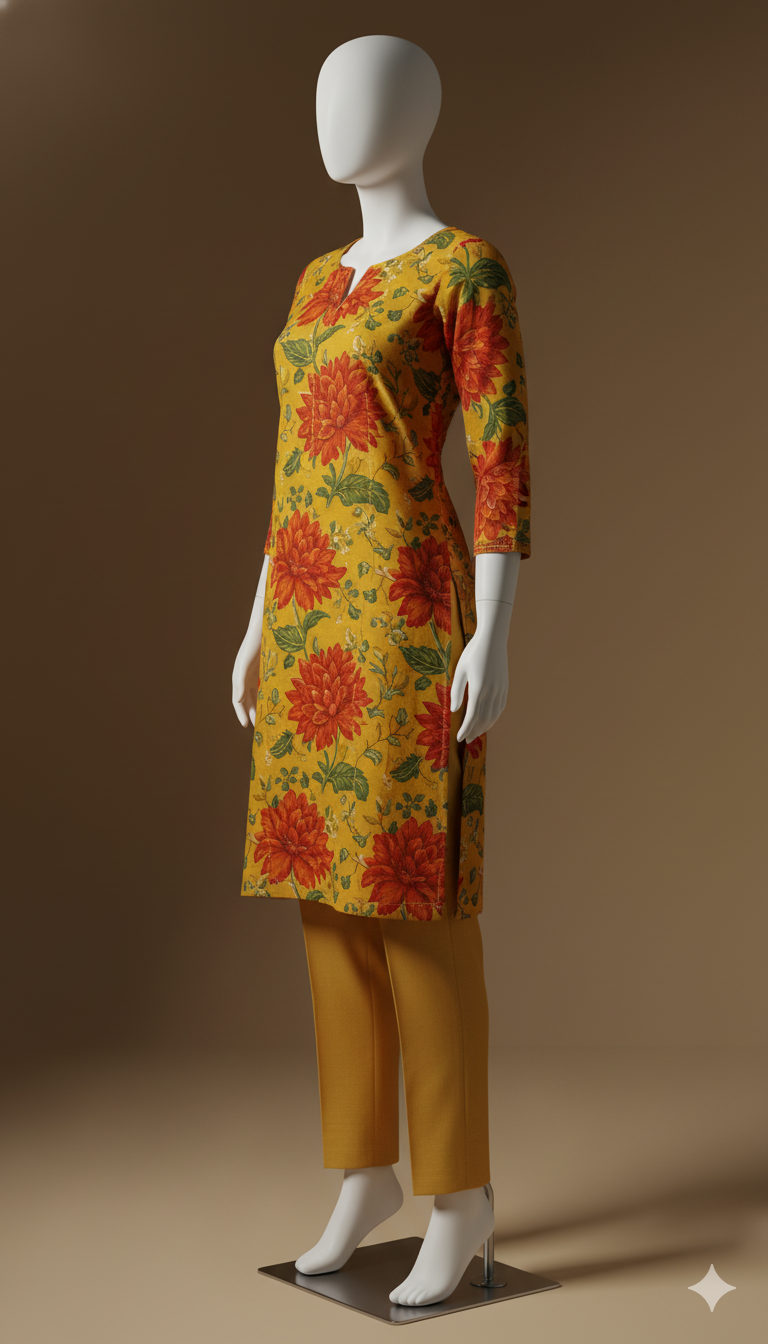 2-Piece Yellow Khaddar Suit – Sunshine Winter Charm | Digital Printed Shirt with Plain Trouser