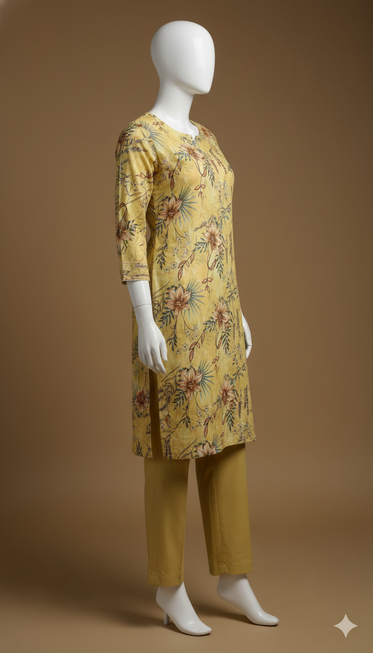 2-Piece Beige Khaddar Suit – Soft Winter Elegance | Digital Printed Shirt with Plain Trouser