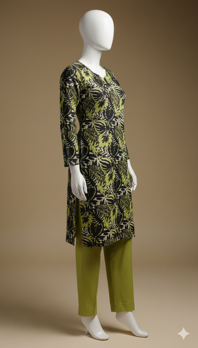 2-Piece Khaddar Suit – Digital Printed Shirt & Plain Trouser | Winter Everyday Essentials 2025