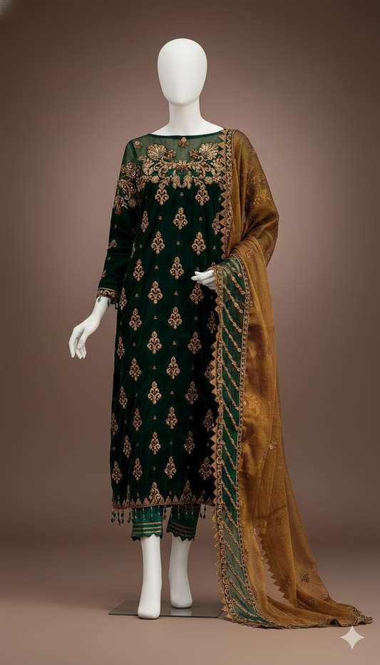 Velvet Embroidered Master Replica – Luxury 3-Piece Ready-to-Wear Suit