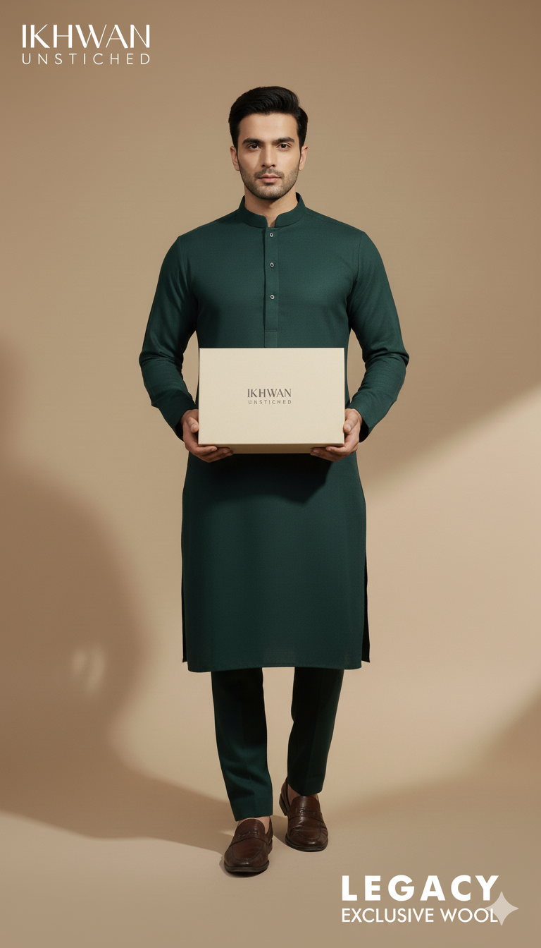 Premium Merino Wool Blend Fabric (4 Meters) | Timber Green Color | Winter Wear with Liquid Ammonia Finish