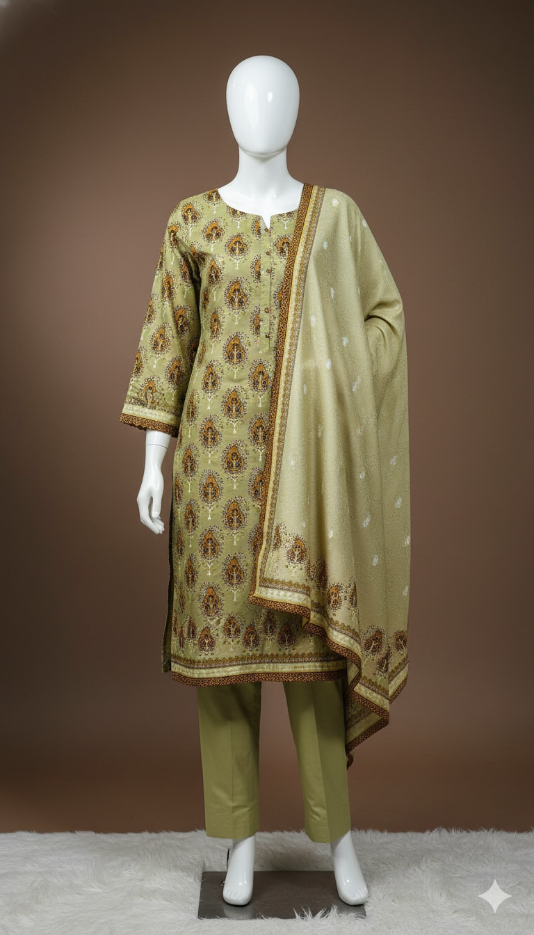 Imported Marina Cotray 3-Piece Suit with Wool Shawl | Winter Collection 2025