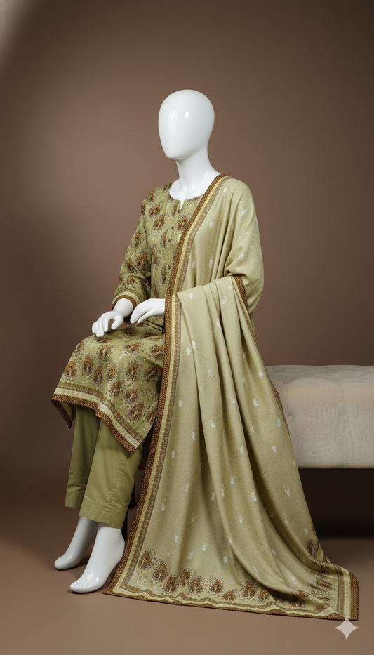 Imported Marina Cotray 3-Piece Suit with Wool Shawl | Winter Collection 2025