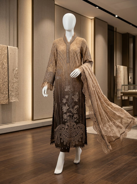 Luxury Sequins Embroidered Lawn 3-Piece Suit with Printed Chiffon Dupatta & Hand Embellishment | Summer Collection 2026