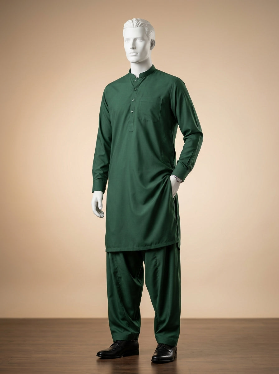 Premium Wash & Wear Unstitched Suit – Forest Green | Binary Soft Fabric | Summer Collection 2026
