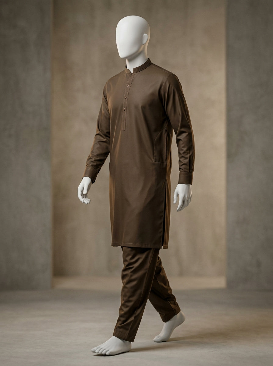 IKHWAN Men's Luxury Summer Collection 2026 Army Brown Cotton Fabric