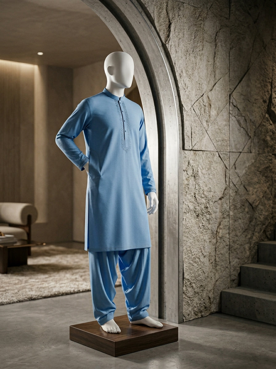 IKHWAN Men's Luxury Summer Collection 2026 Sky Blue Premium Egyptian Cotton