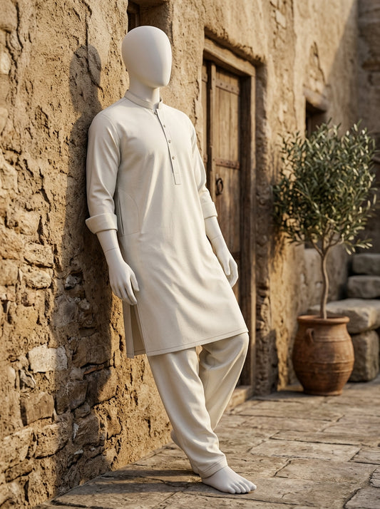 Off White Wash & Wear Boski Unstitched Fabric