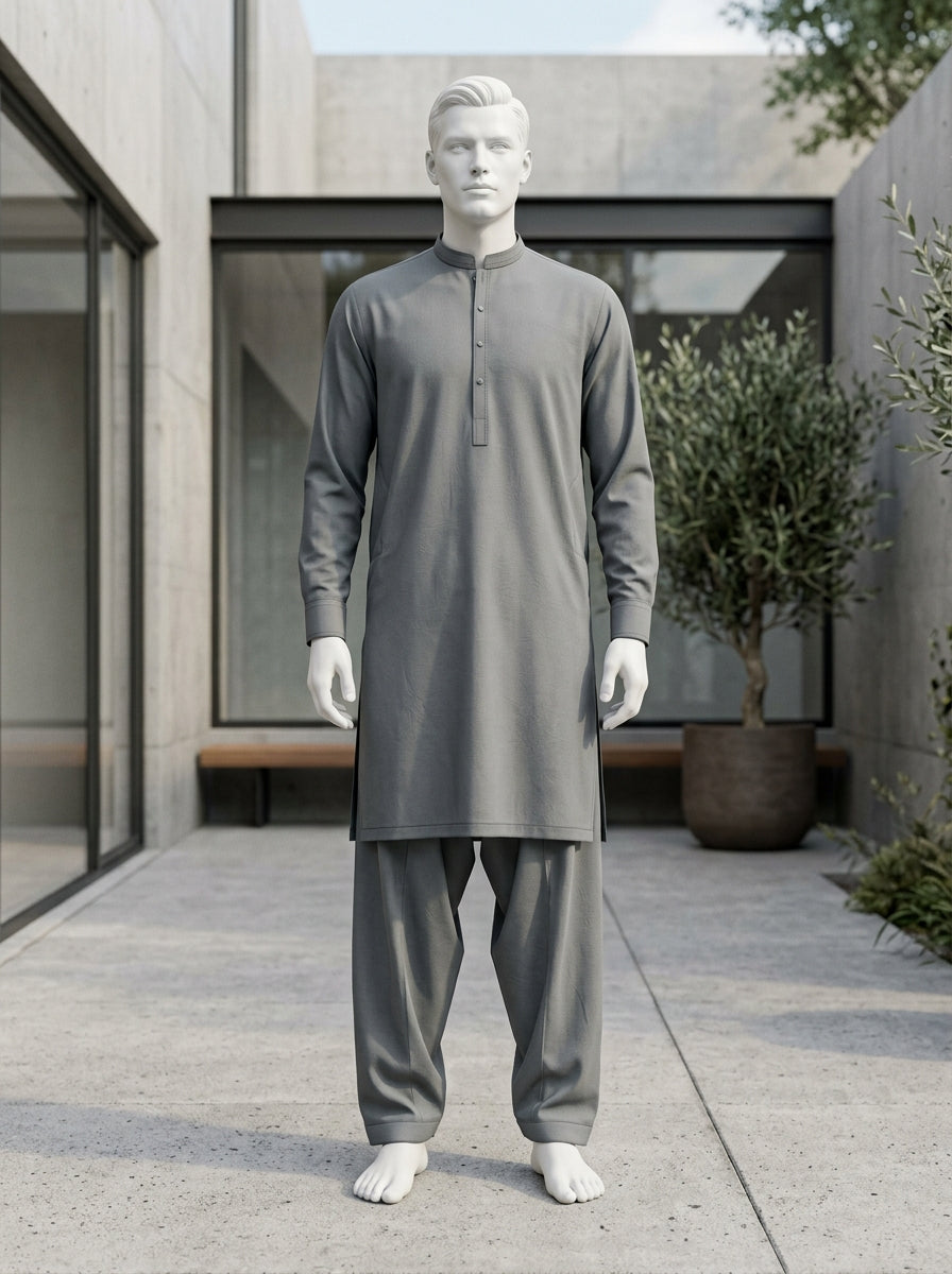 Smoke Grey Wash & Wear Boski Unstitched Fabric