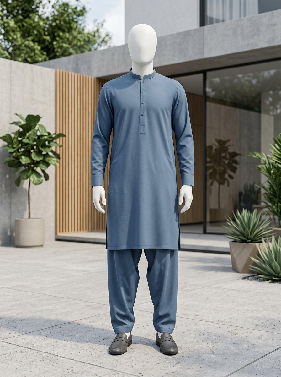 Steel Blue Wash & Wear Boski Unstitched Fabric