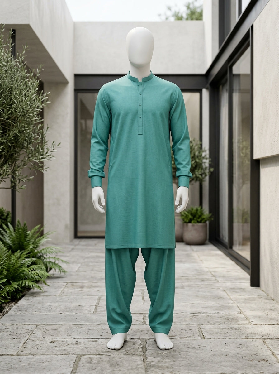 Sea Green Wash & Wear Boski Unstitched Fabric