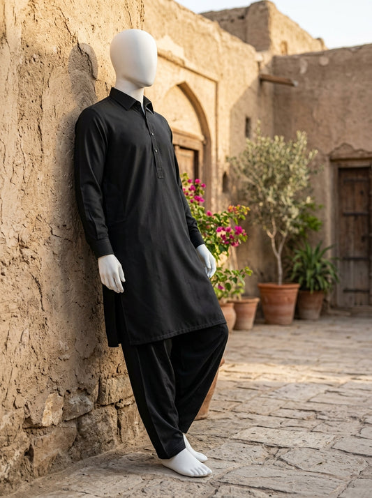 Black Wash & Wear Boski Unstitched Fabric
