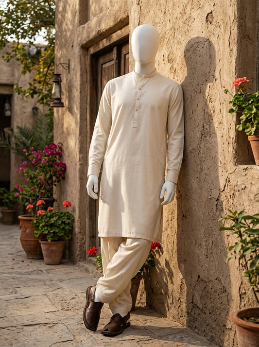 Cream Wash & Wear Boski Unstitched Fabric
