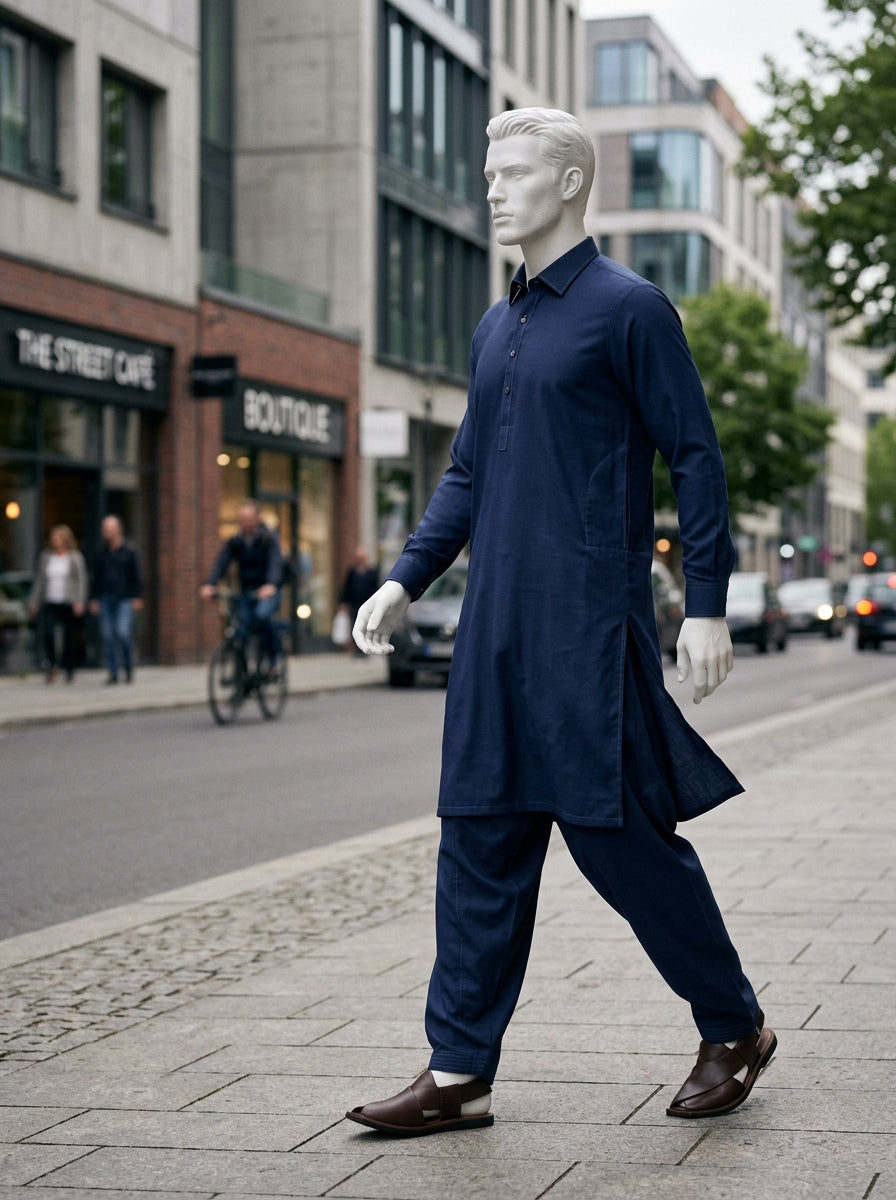 Navy Blue Wash & Wear Boski Unstitched Fabric