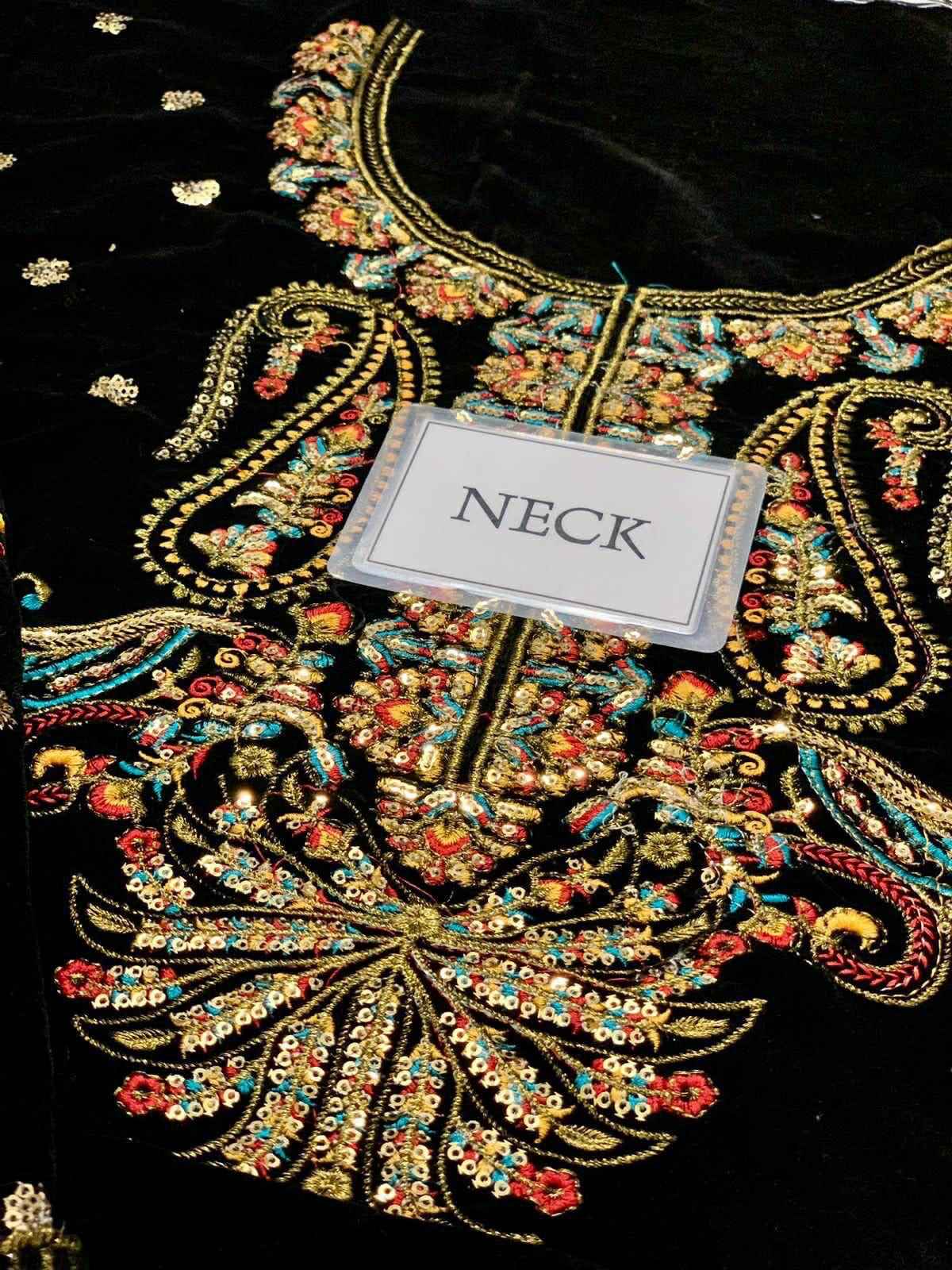 Royal Noir – Luxury Black Velvet Embroidered 3-Piece Suit (Ready to Wear)