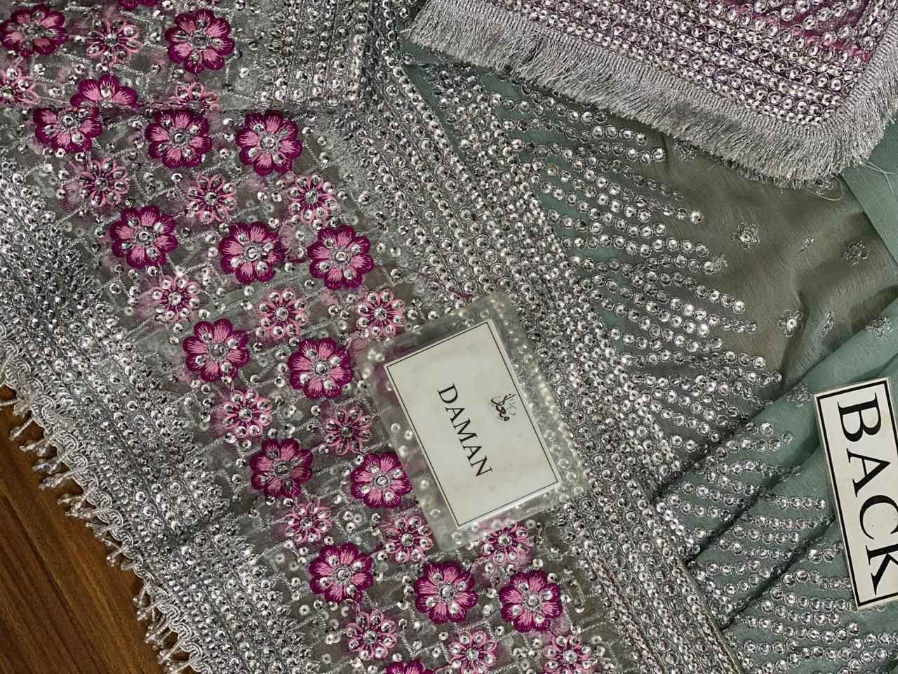 Most Demanded Chiffon Maxi Suit | Net Dupatta | Silk Trouser | Sequins Work | Best Quality – November Drop 2