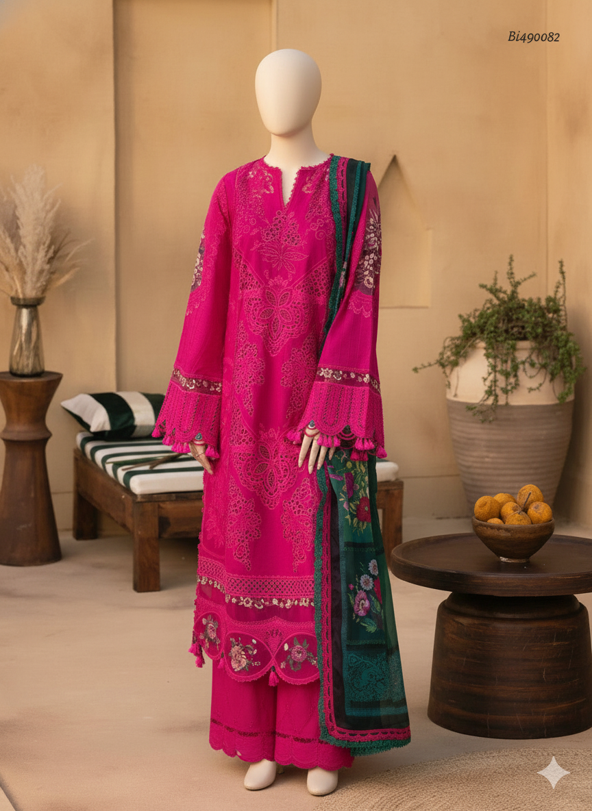 Ikhwan Unstitched – Dhanak Hit Codes Chikankari Embroidered 3-Piece Winter Suit