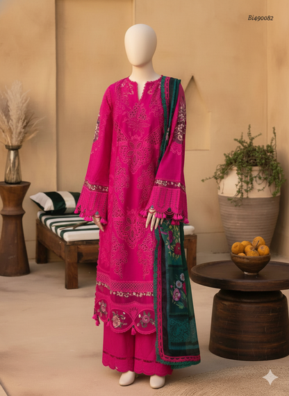 Ikhwan Unstitched – Dhanak Hit Codes Chikankari Embroidered 3-Piece Winter Suit