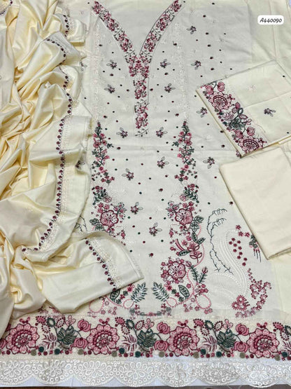 Ikhwan Replica – Qalamkahar 3-Piece Casual Winter Collection | Code 2079 | Pure Dhanak Embroidered Suit with Shawl