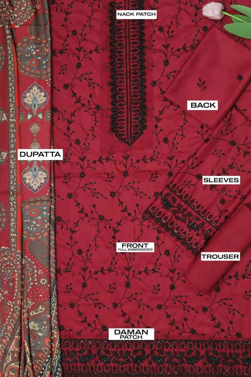 Ikhwan Replica – Dhanak Hit Codes Multi-Head Sequence Embroidered 3-Piece Suit with Digital Wool Shawl | Winter Collection 2025