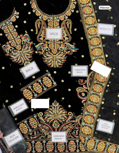 Royal Noir – Luxury Black Velvet Embroidered 3-Piece Suit (Ready to Wear)