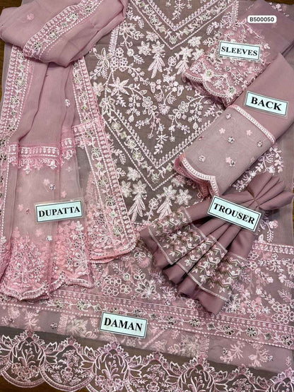 Ikhwan Replica – Luxury Chiffon Embroidered 3-Piece Unstitched Suit | Zari Work & Daman Patch Detailing