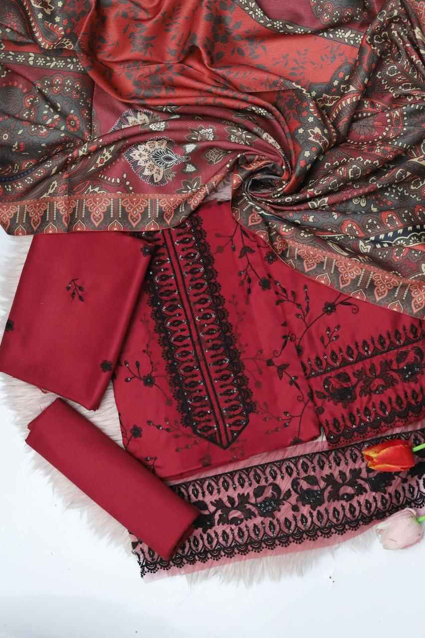 Ikhwan Replica – Dhanak Hit Codes Multi-Head Sequence Embroidered 3-Piece Suit with Digital Wool Shawl | Winter Collection 2025