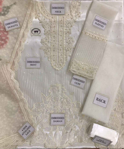 Ikhwan Replica – Baroque Chantelle Organza 3-Piece Embroidered Suit with Cutwork Borders & Silk Trouser | Luxury Collection 2025