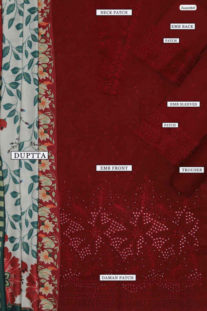 Dhanak Hit Codes | Premium Multi-Head & Boring Embroidered 3-Piece Suit with Digital Printed Wool Shawl (Ikhwan New Arrivals – November Drop 1)