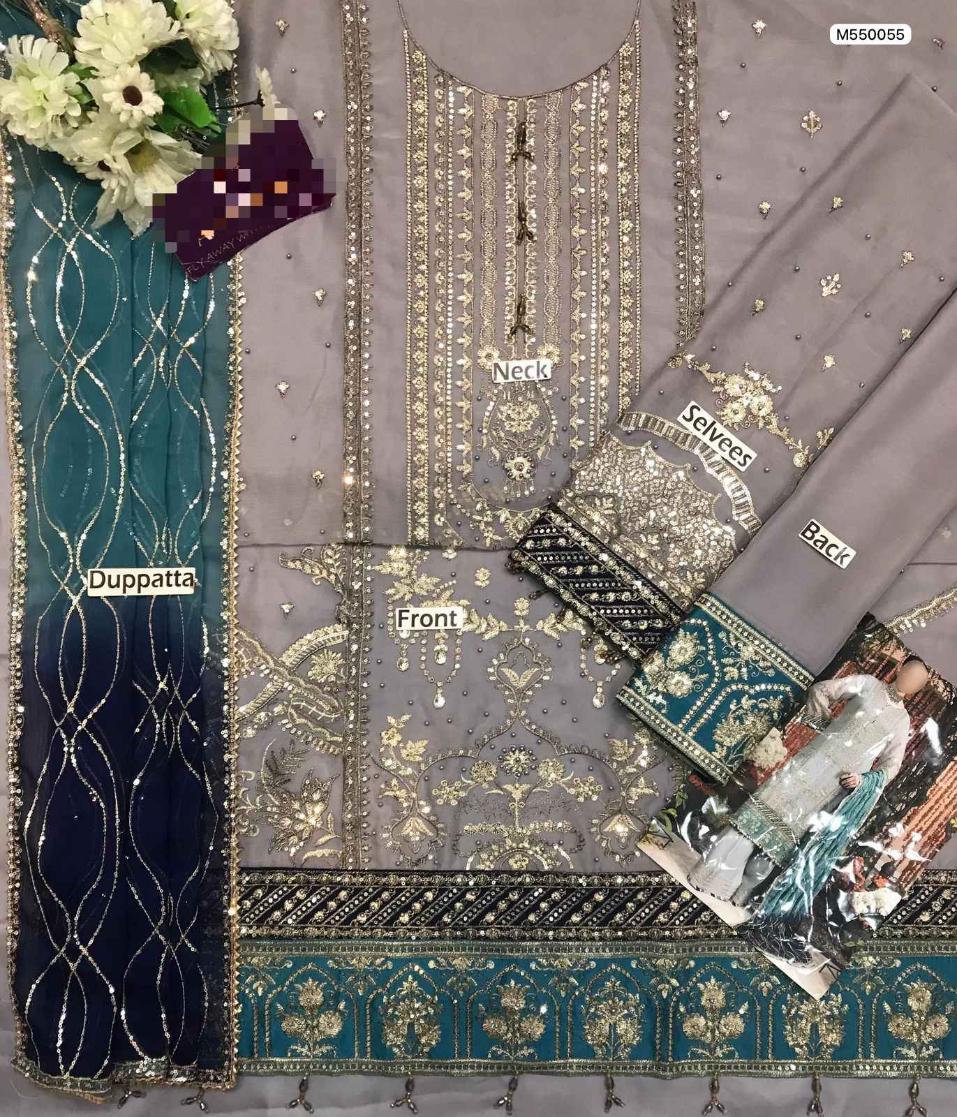 Luxury Chiffon 3-Piece Embroidered Suit with Pearls, Tassel Detailing & Tie-Dye Dupatta | Ikhwan New Arrivals – November Drop 1