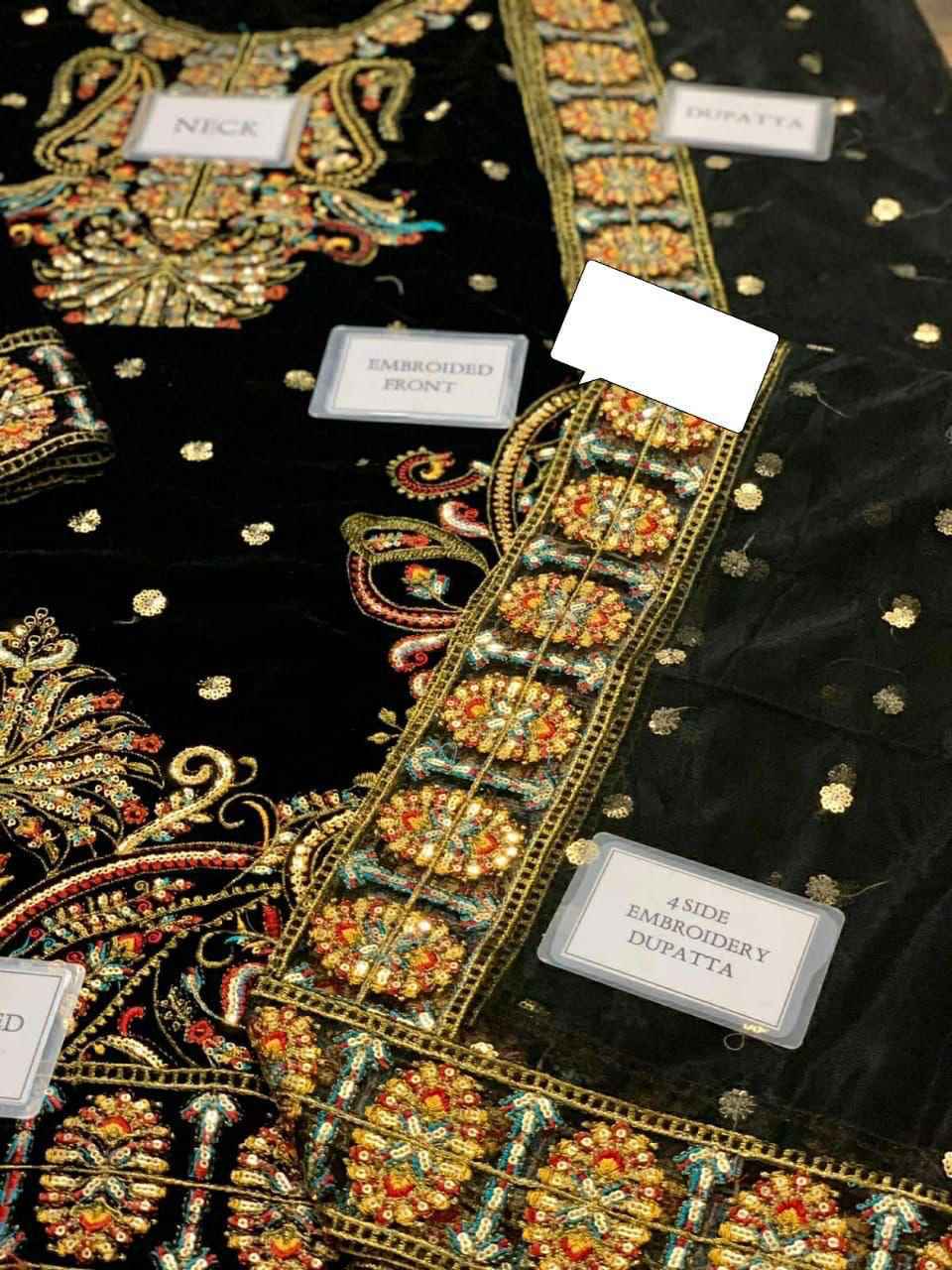 Royal Noir – Luxury Black Velvet Embroidered 3-Piece Suit (Ready to Wear)