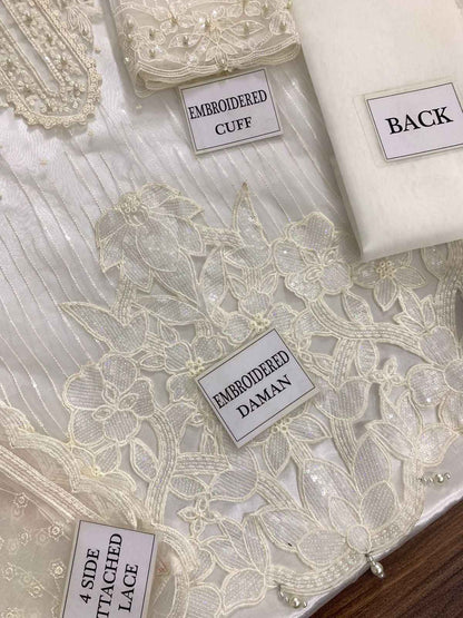 Ikhwan Replica – Baroque Chantelle Organza 3-Piece Embroidered Suit with Cutwork Borders & Silk Trouser | Luxury Collection 2025